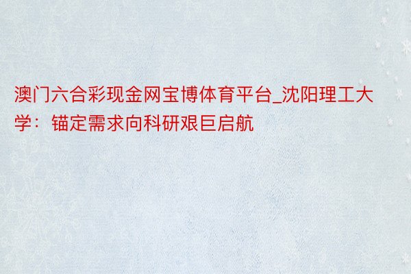 澳门六合彩现金网宝博体育平台_沈阳理工大学：锚定需求向科研艰巨启航