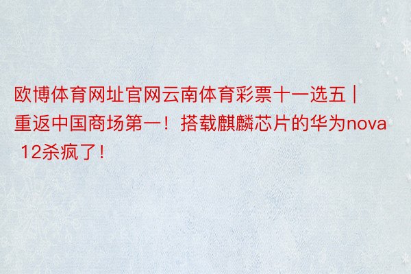 欧博体育网址官网云南体育彩票十一选五 | 重返中国商场第一！搭载麒麟芯片的华为nova 12杀疯了！