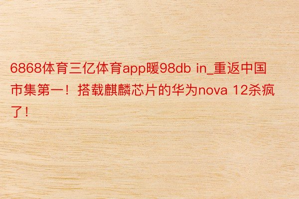 6868体育三亿体育app暖98db in_重返中国市集第一！搭载麒麟芯片的华为nova 12杀疯了！